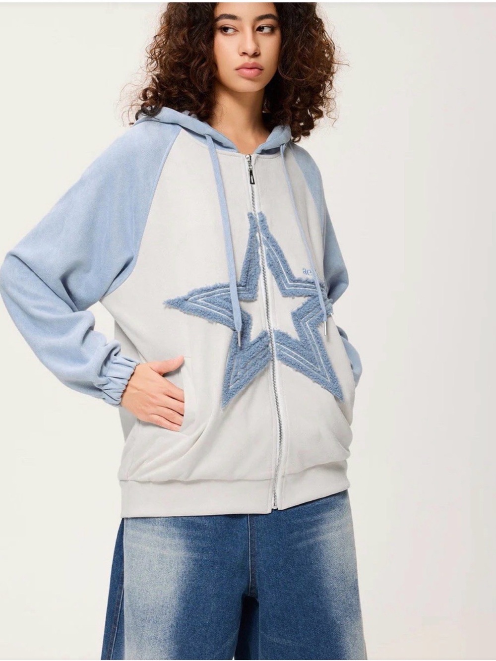 Aelfric Eden Suede Star Patchwork Full Zip Hoodie, Size Large